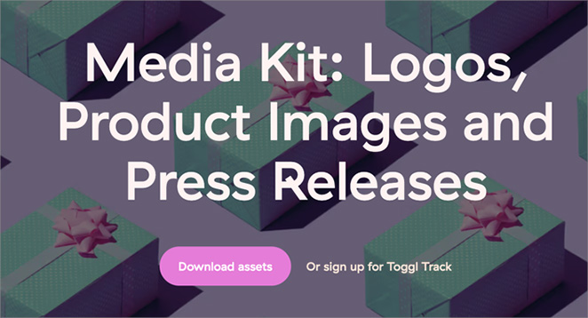 Descriptive media kit page call-to-action button example