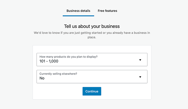 WooCommerce setup step to enter business details for your WordPress shopping cart”