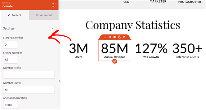 adding animated number counters for media kit page statistics