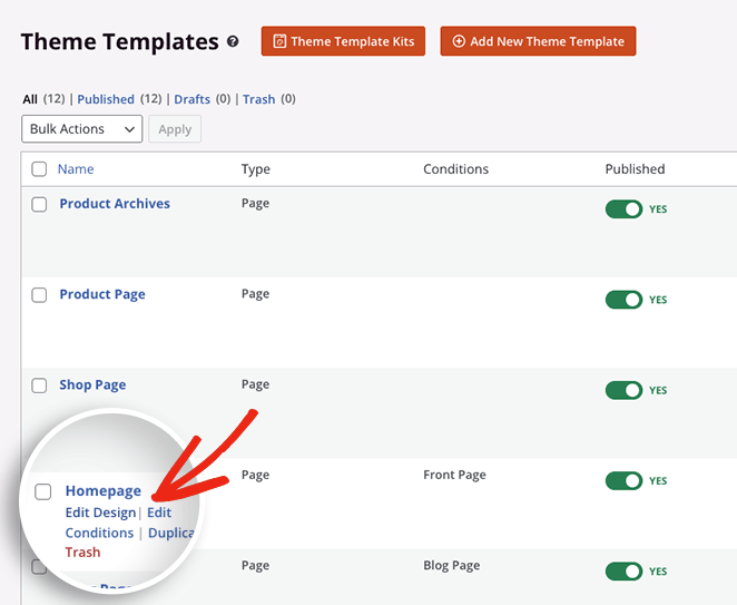 Editing homepage template using SeedProd’s visual builder
