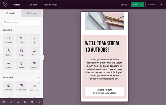 Edit your free landing page for mobile devices in SeedProd