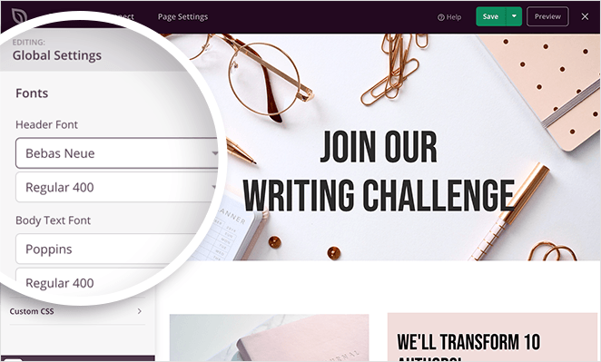 Customize fonts for your free WordPress landing page