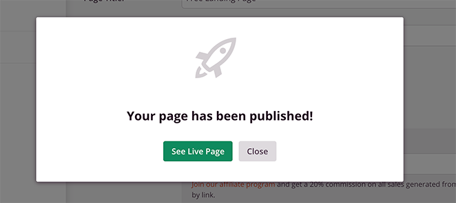 Preview your live free landing page in WordPress