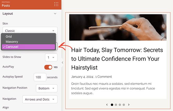 How to change blog layout in WordPress using SeedProds blog layout options